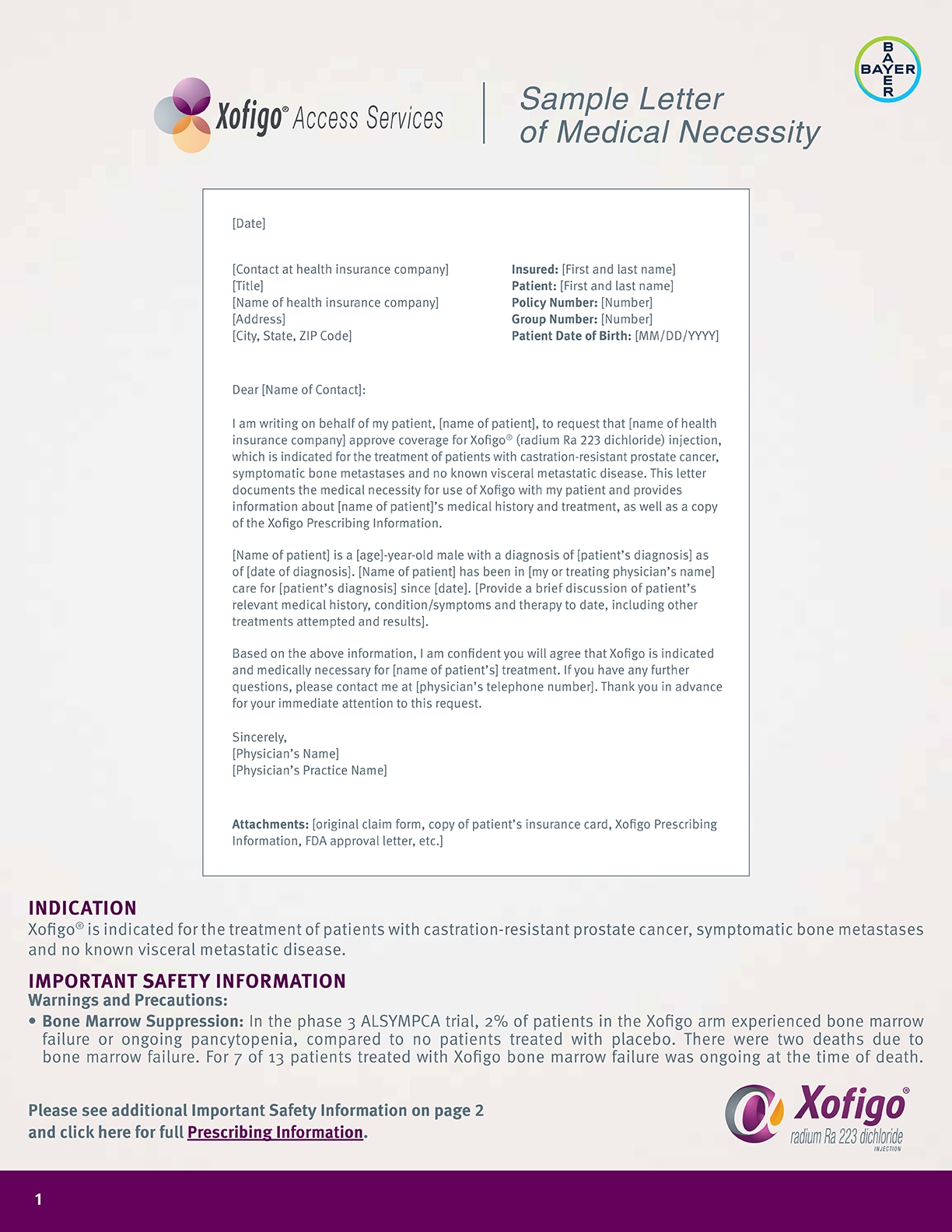 Xofigo sample letter of medical necessity Xofigo® sample letter of medical necessity